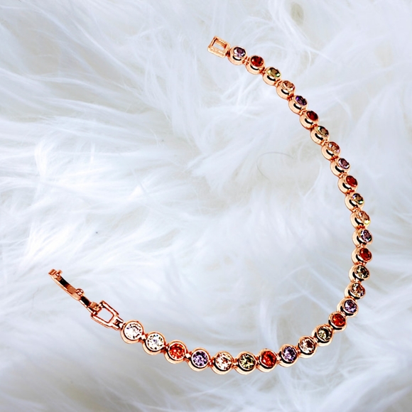 Rose Gold Overlay over German Silver Bracelet with Multicolor Sapphires - Picture 8 of 8